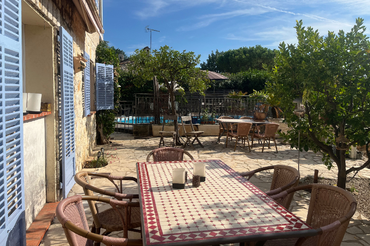 Terrace with electric awning